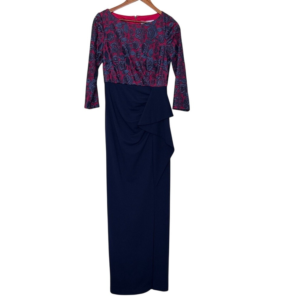 JS Collections Lace Bodice Evening Gown Navy Pink Size 6 Mother‎ of Bride Formal